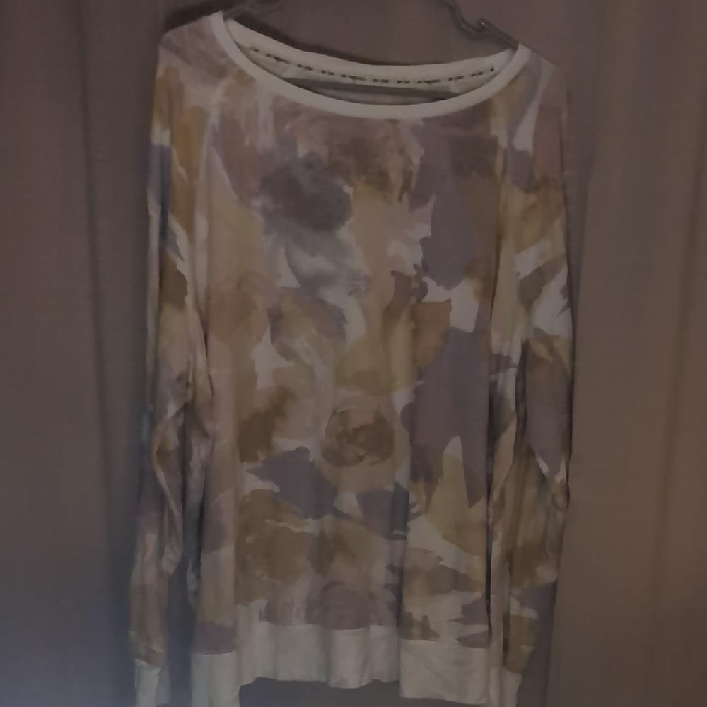 Peace Love World Cream and Purple Crew Neck Top